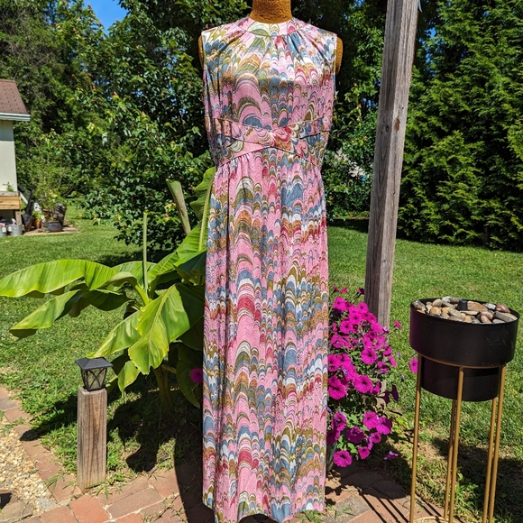 Leslie Fay Dresses & Skirts - Vintage Sleeveless Maxi Dress Marble Psychedelic Print